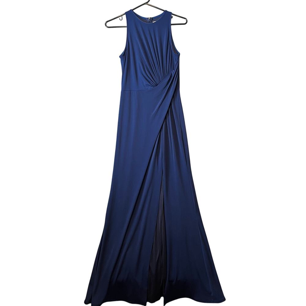 Tadashi Shoji Sho Navy Blue Sleeveless Gown Elegant Draped Evening Formal Sz XS